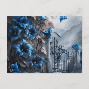 Postal Festiva Cementerio Camposanto Azul Floral Hermoso Hallowee