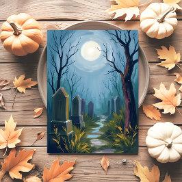 Postal Festiva Cementerio Embrujado | Pintura Espeluznante de Hal