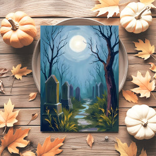 Postal Festiva Cementerio Embrujado Pintura Espeluznante de Hal