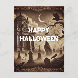 Postal Festiva Cementerio gótico victoriano Feliz Halloween