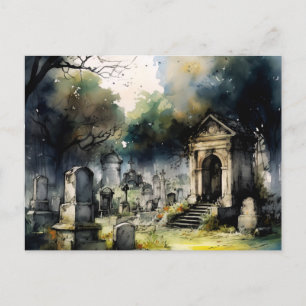 Postal Festiva Cementerio gris espeluznante y hermoso de Hallowee