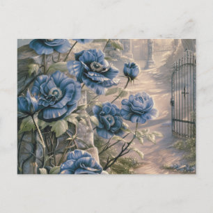 Postal Festiva Cementerio Panteón Azul Floral Hermoso Halloween