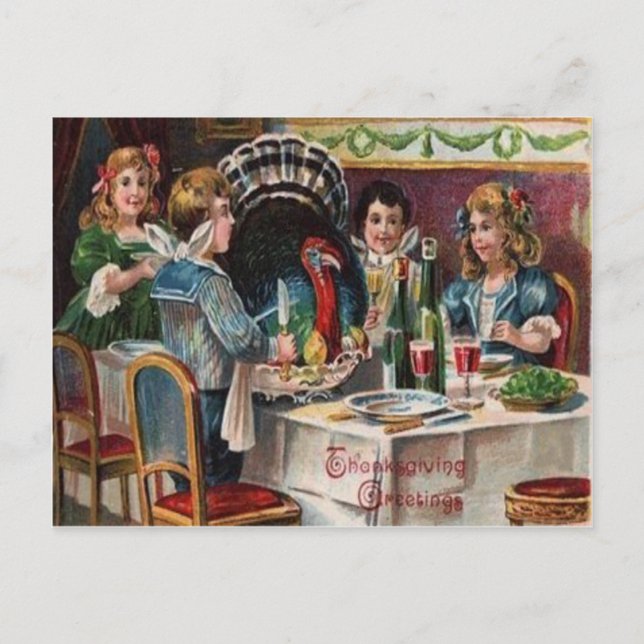 Postal Festiva Cena de Acción de Gracias para Niños (Anverso)