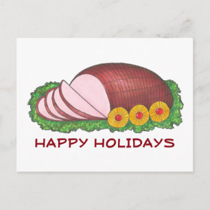 Postal Festiva Cena de Jamón Glaseado con Ilustración de Comida p
