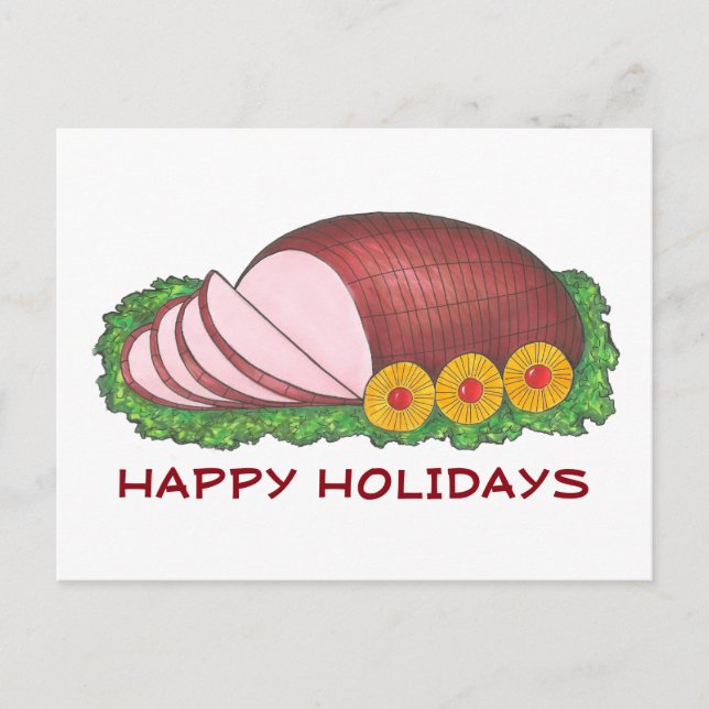 Postal Festiva Cena de Jamón Glaseado con Ilustración de Comida p (Anverso)