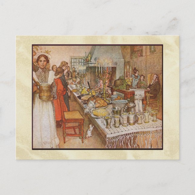 Postal Festiva Cena de la Nochebuena de Carl Larsson (Anverso)
