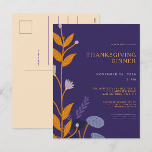 Postal Festiva Cena Minimalista Floral de Acción de Gracias