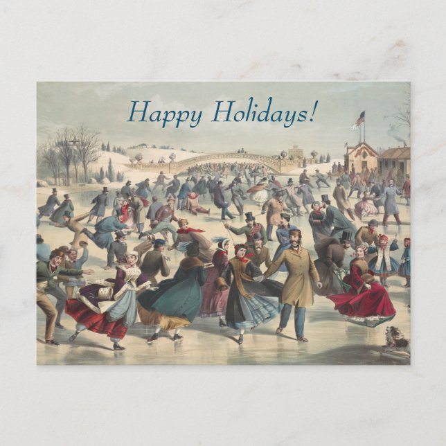 Postal Festiva Central Park, invierno. El estanque para patinar.  (Anverso)