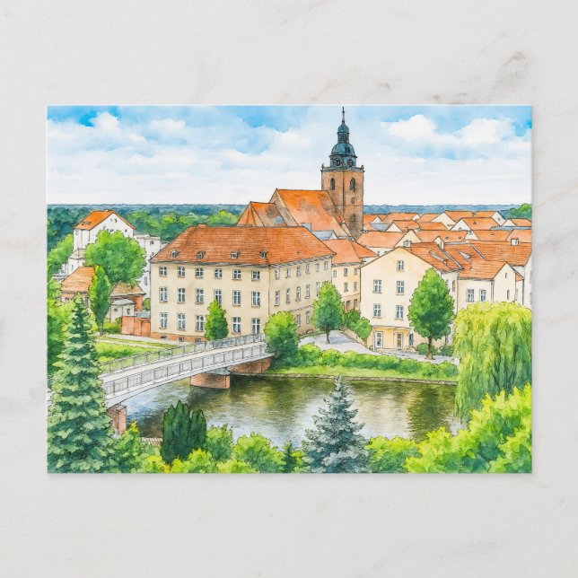 Postal Festiva Centro de la ciudad de Havelberg aquarell havellan (Anverso)