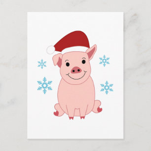 Postal Festiva Cerdito navideño sonriente