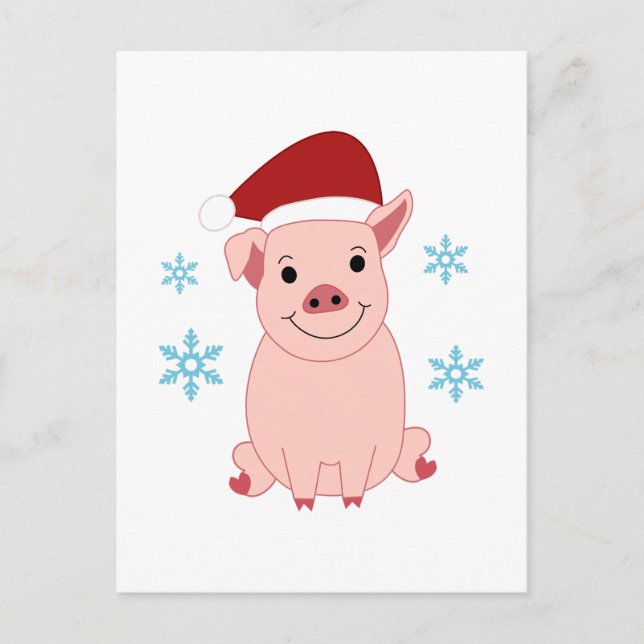 Postal Festiva Cerdito navideño sonriente (Anverso)