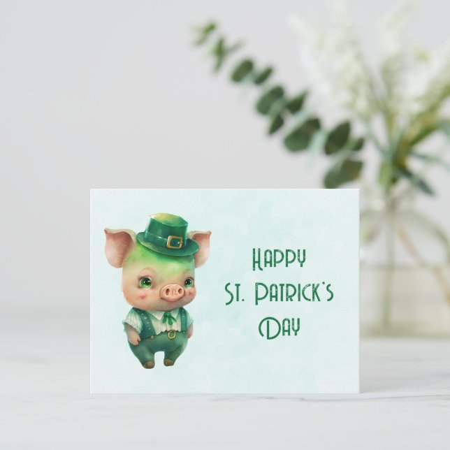 Postal Festiva Cerdo del Día de San Patricio (Anverso de pie)