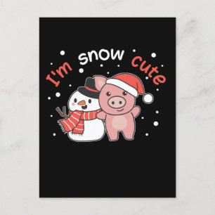 Postal Festiva Cerdo Soy Nieve Lindo Muñeco de Nieve Juego de Pal