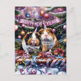 Postal Festiva Cerdos de Guinea Feliz Año Nuevo