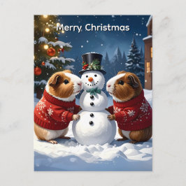 Postal Festiva Cerdos de Guinea y Navidades de Snowman