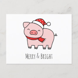 Postal Festiva Cereza De Cerdo Rosa Y Minimalista Brillante