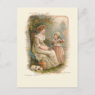Postal Festiva Cerezas de cosecha de vintage de madres e hijos
