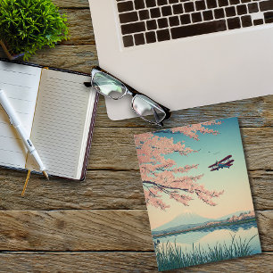 Postal Festiva Cerezo Japonés Biplano Avión Aviación