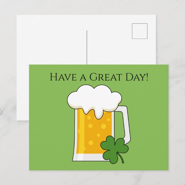 Postal Festiva Cerveza irlandesa Mug con Shamrock Clover | Person (Anverso / Reverso)