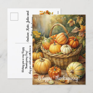 Postal Festiva Cesta con calabazas Felices Acción de Gracias