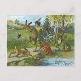Postal Festiva Cesta de conejo de Pascua Huevo de color Rana