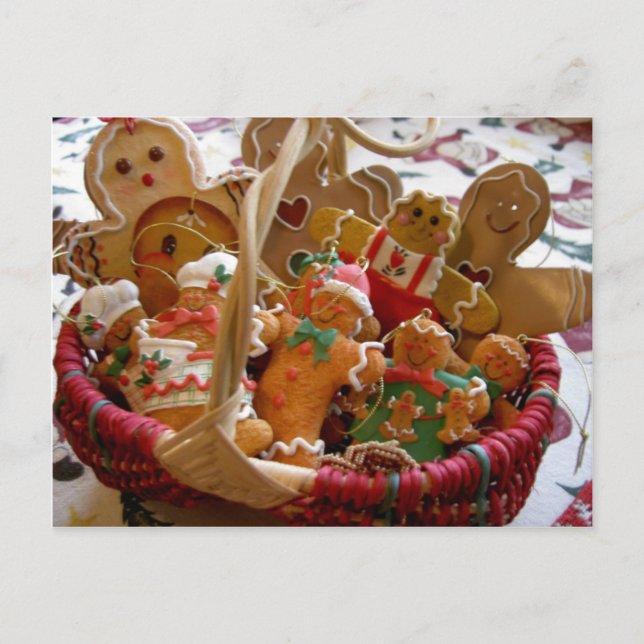 Postal Festiva Cesta de galletas de navidades de pan de jengibre  (Anverso)