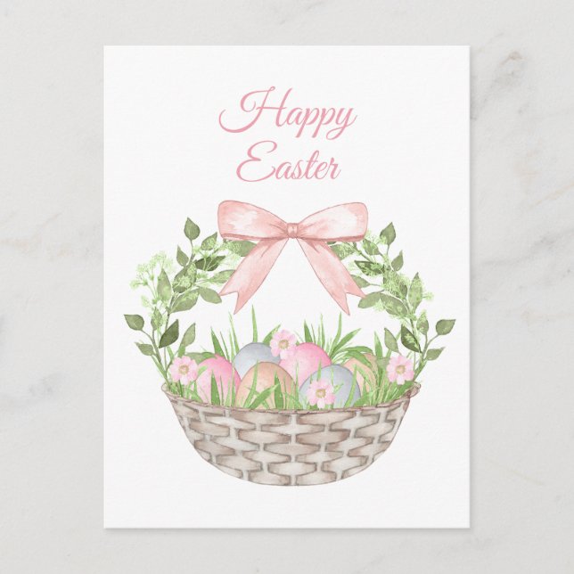 Postal Festiva Cesta de Pascua Floral Rosa (Anverso)