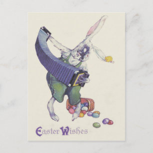 Postal Festiva Cesta de pollito de conejo de Pascua Huevos de col