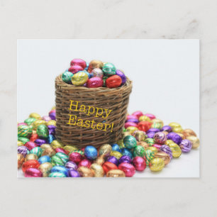 Postal Festiva Cesta feliz de Pascua con huevos