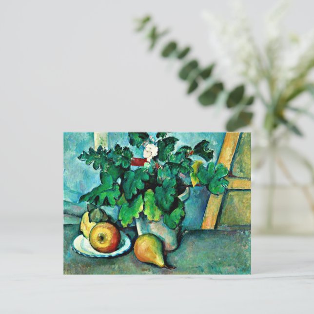 Postal Festiva Cezanne - Pote de rosas y frutas (Anverso de pie)
