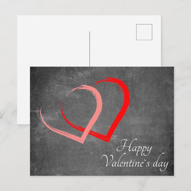 Postal Festiva Chalkboard Hearts Valentine Day Elegant (Anverso / Reverso)