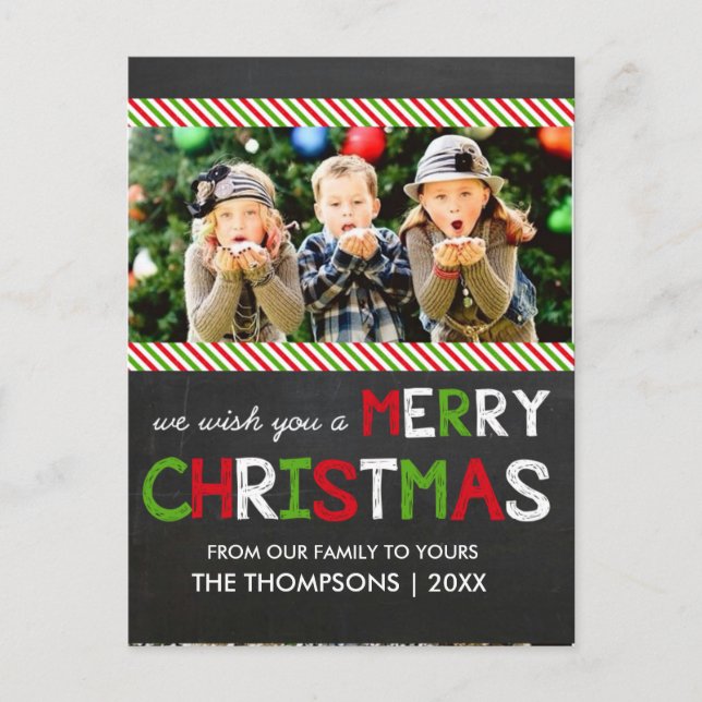 Postal Festiva Chalkboard Merry Christmas Photo Greet Card (Anverso)