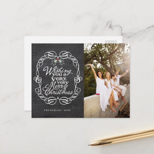Postal Festiva Chalkboard Mistletoguiones Merry Christmas Photo (Anverso/Reverso In Situ)