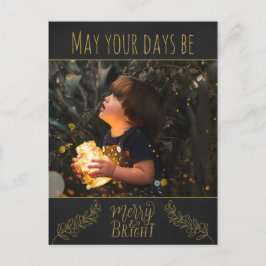Postal Festiva Chalkboard negro y oro con Navidades de fotografía
