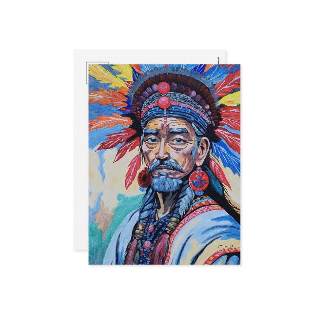 Postal Festiva chamán, hechicero, protector, amuleto, abuelo (Anverso/Reverso In Situ)