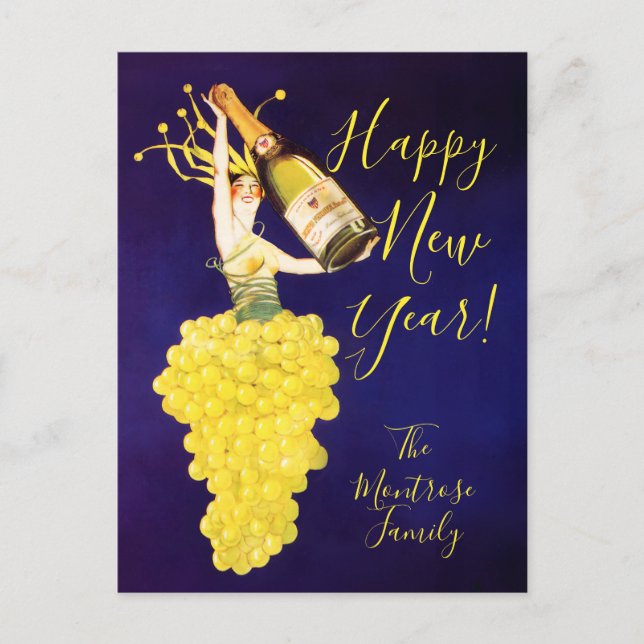 Postal Festiva Champagne Grapes New Year  (Anverso)