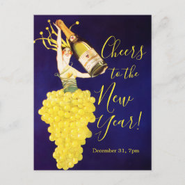 Postal Festiva Champagne Grapes NYE Invitation Postcard
