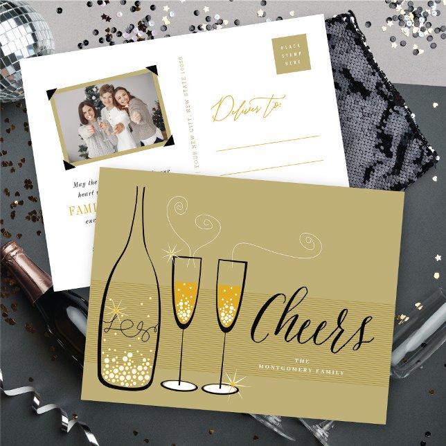 Postal Festiva Champán de oro Saludos Pop Fizz Clink Moda Elegant (Subido por el creador)