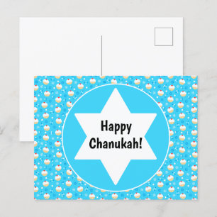 Postal Festiva Chanukah Jelly Doughnut Estrellas judías copas de