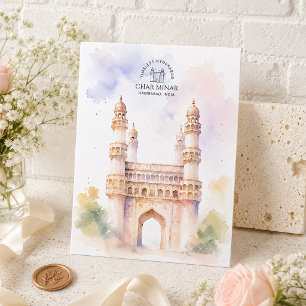 Postal Festiva Char Minar, Haidrabad   Acuarela minimalista y air