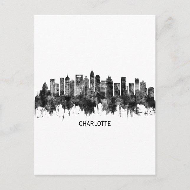 Postal Festiva Charlotte North Carolina Skyline BW (Anverso)