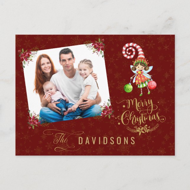 Postal Festiva Charm Merry Christmas Fairy Family Photo (Anverso)