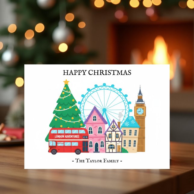 Postal Festiva Charming London Christmas City Scene Holiday Card (Charming London Christmas City Scene Holiday Post Card)