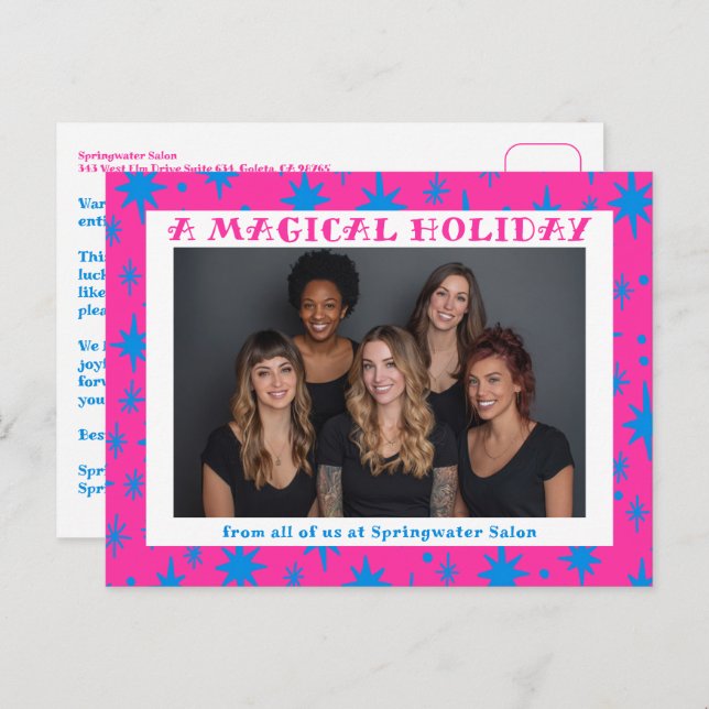 Postal Festiva Cheerful Stars Pink Blue Christmas Custom Business (Anverso / Reverso)