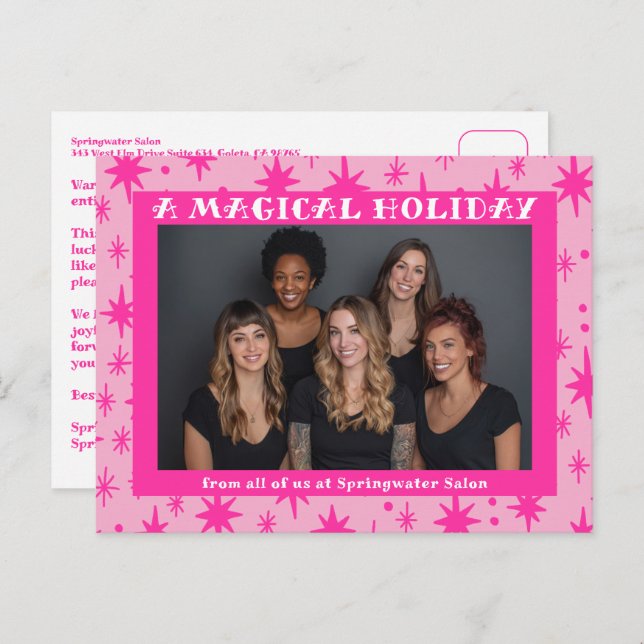 Postal Festiva Cheerful Stars Pink Christmas Custom Business (Anverso / Reverso)