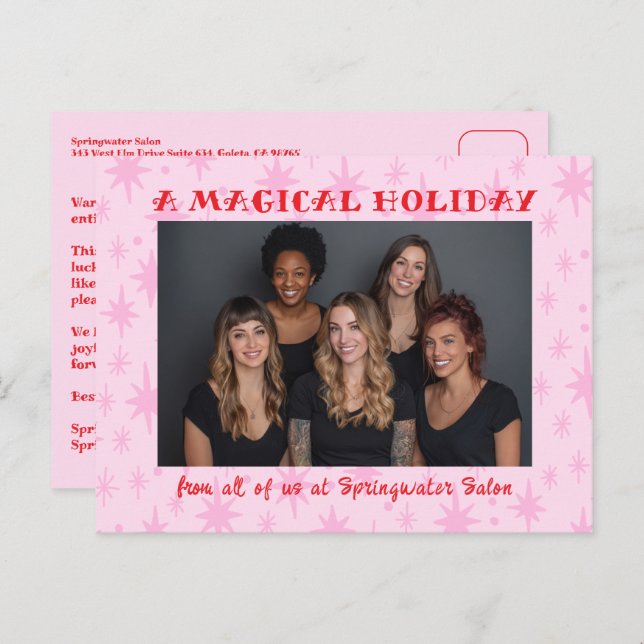 Postal Festiva Cheerful Stars Pink Red Christmas Custom Business (Anverso / Reverso)