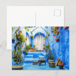 Postal Festiva Chefchaouen Ciudad Azul Marruecos Pintura de petró