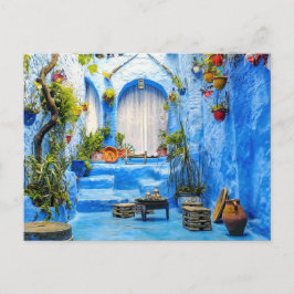 Postal Festiva Chefchaouen Ciudad Azul Marruecos Pintura de petró