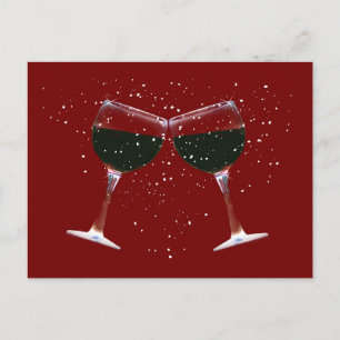 Postal Festiva Cheque Holiday Post Card con vino rojo