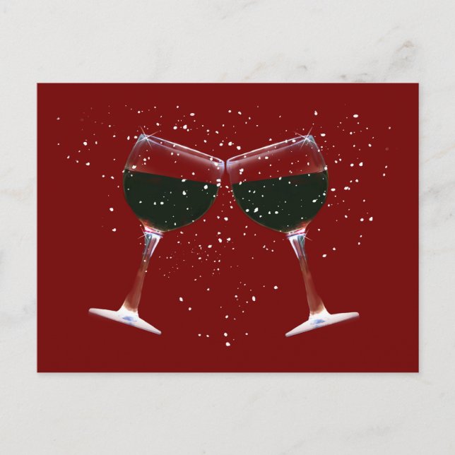 Postal Festiva Cheque Holiday Post Card con vino rojo (Anverso)